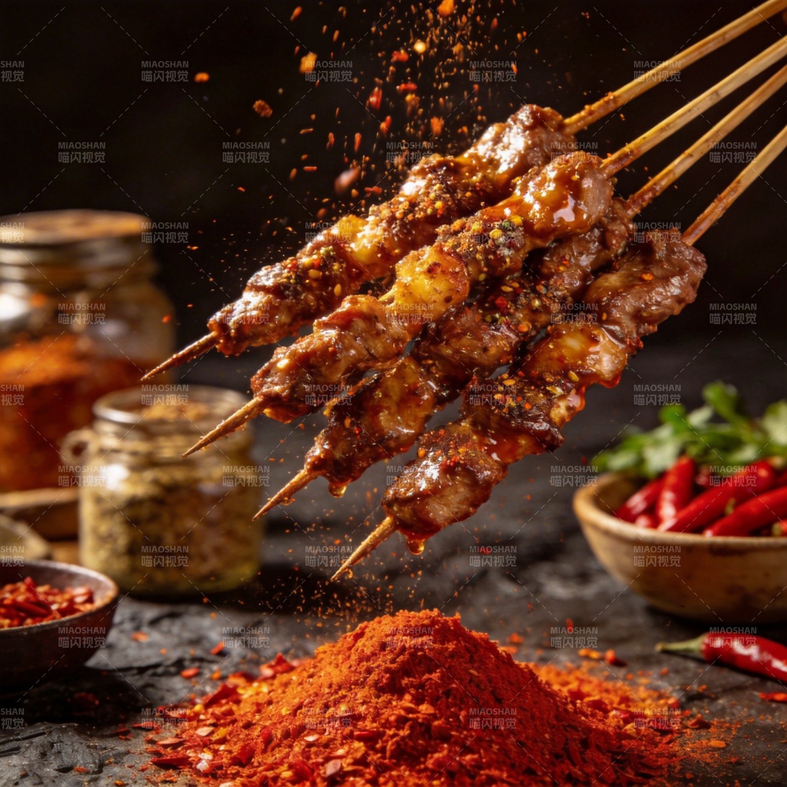 香辣烤肉串图片