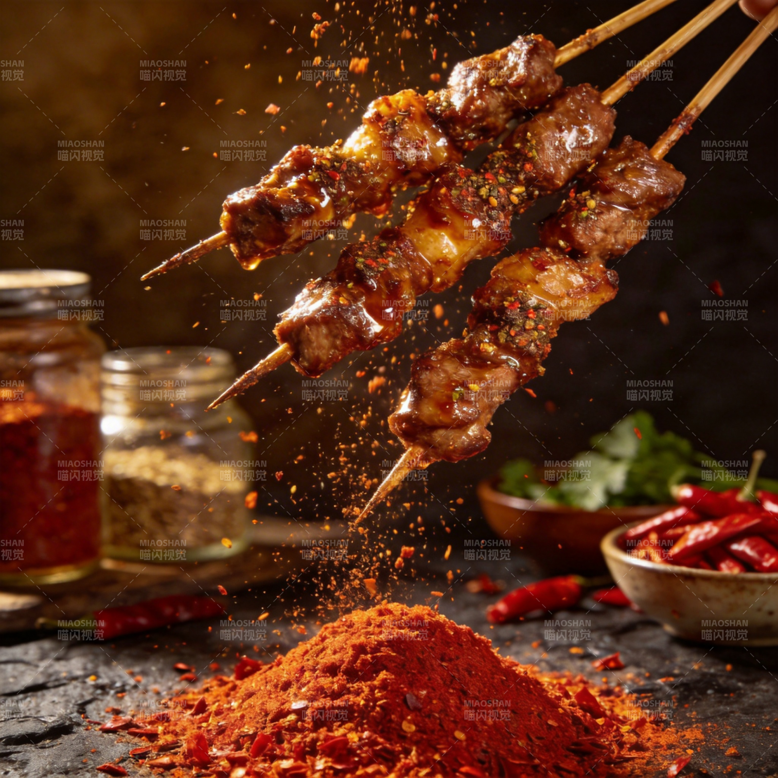 香辣烤肉串图片