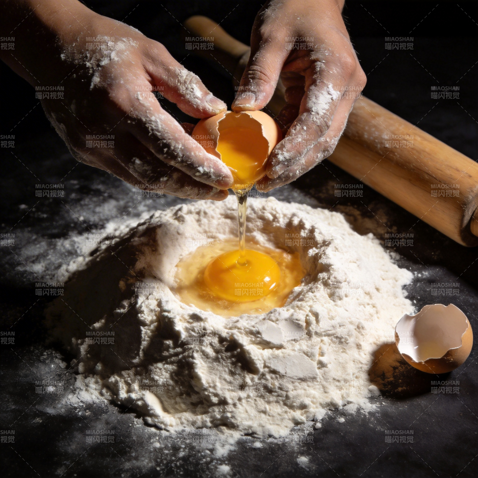 蛋入面粉图片