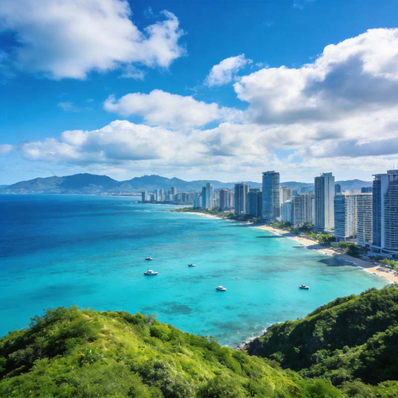 碧海蓝天城市风光图片