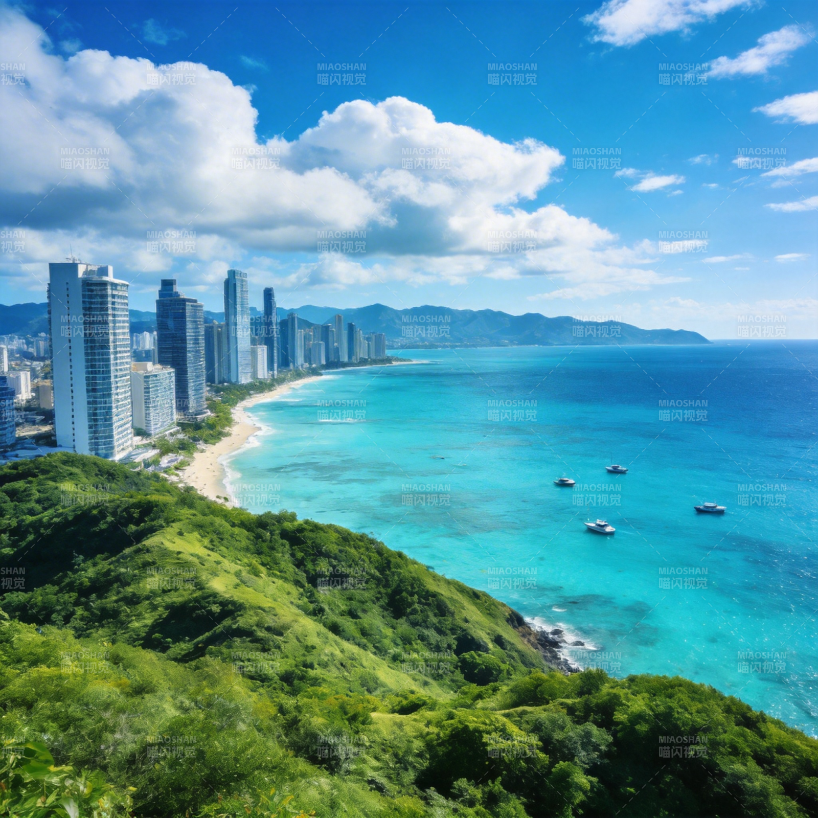 碧海蓝天城市风光图片