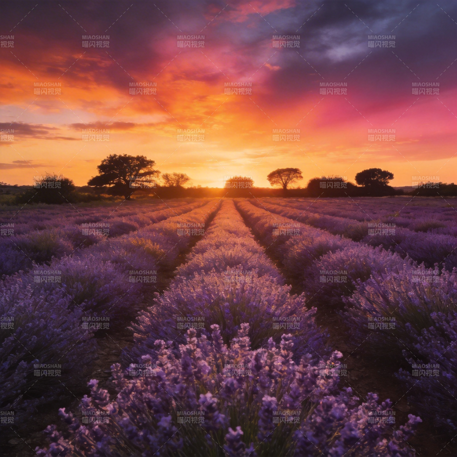 薰衣草田日落图片