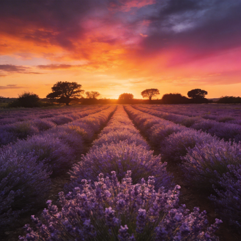 薰衣草田日落图片