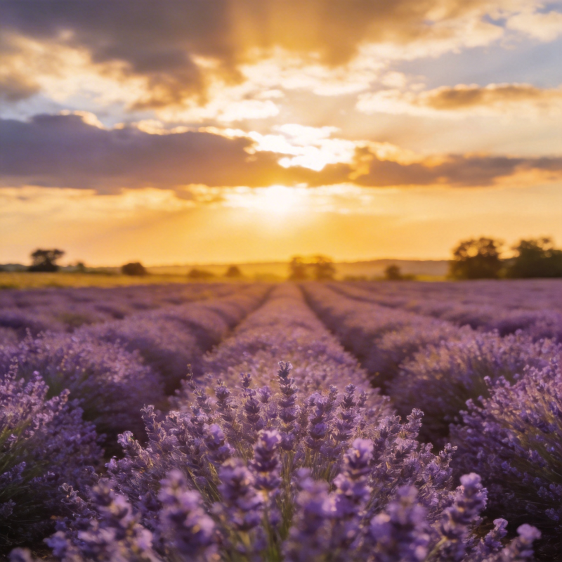 薰衣草田日落图片