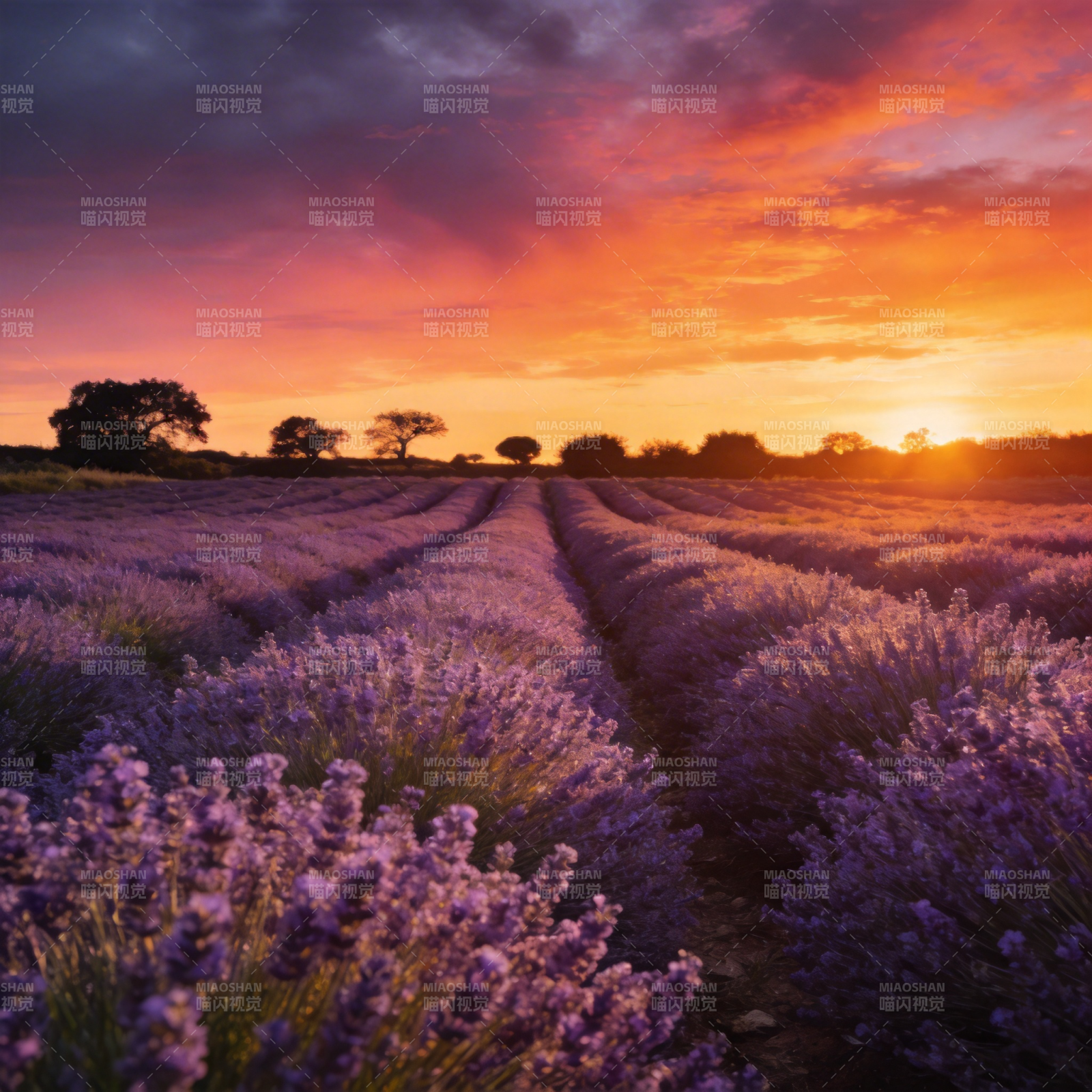 薰衣草田日落图片