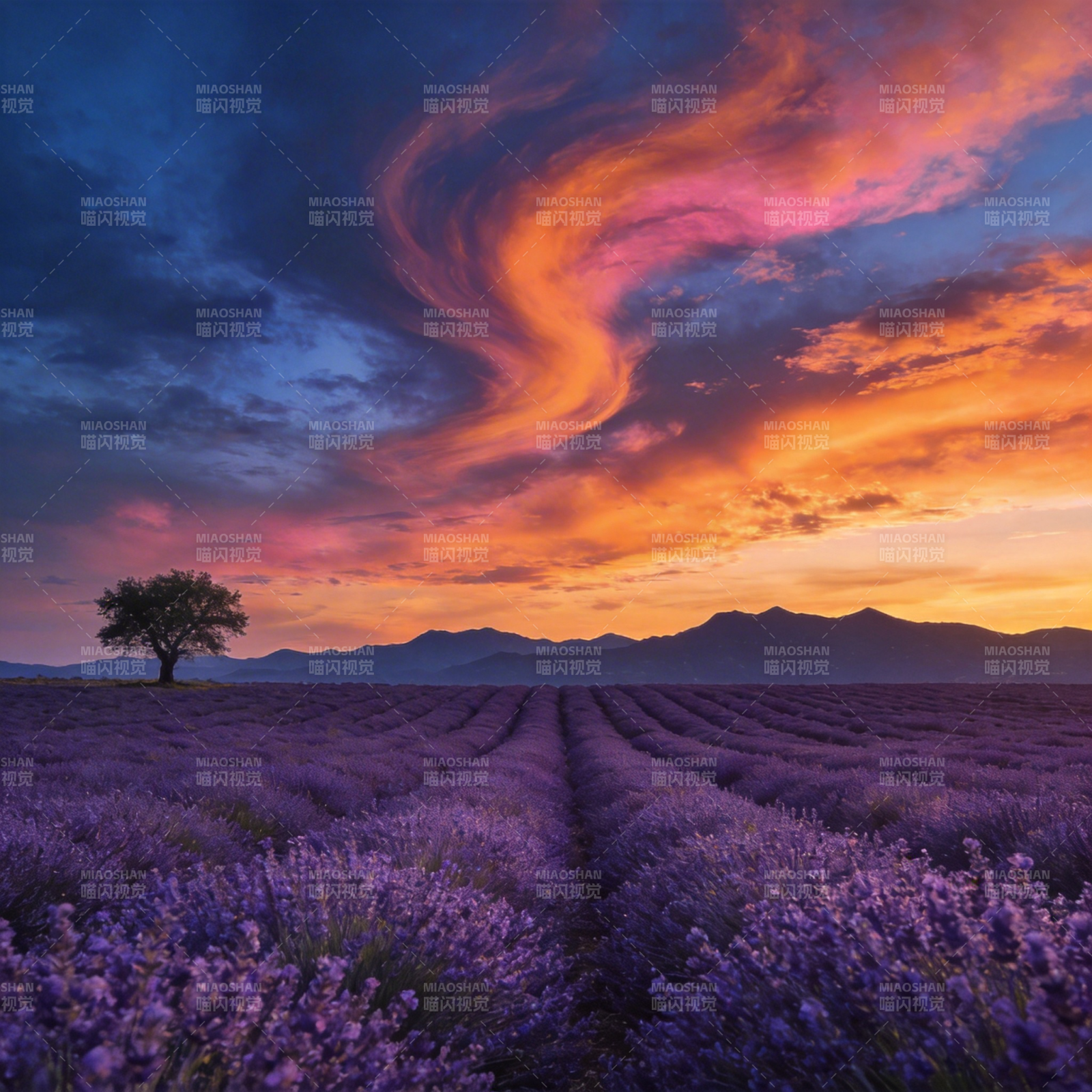 薰衣草田日落图片