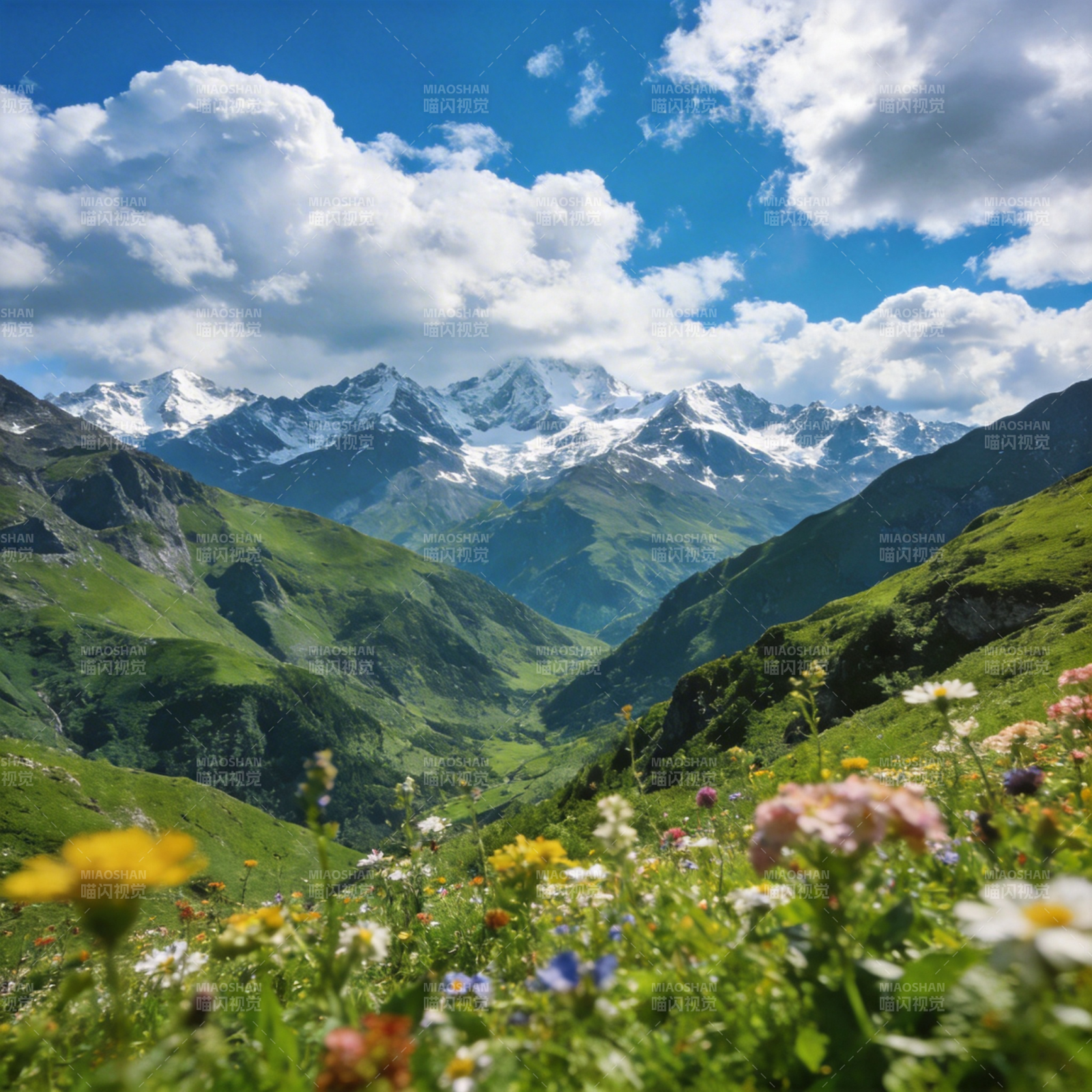 雪山花谷美景图片