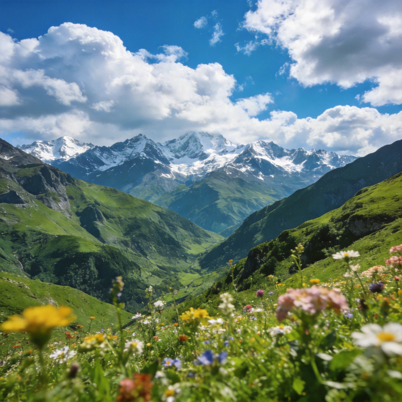 雪山花谷美景图片