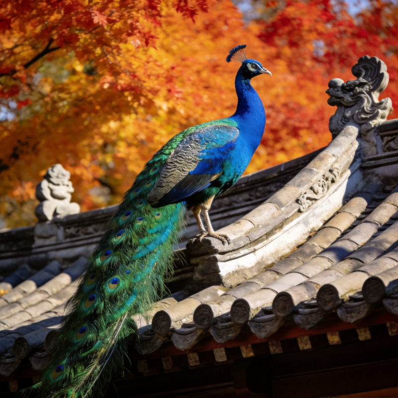 孔雀栖檐秋色浓图片