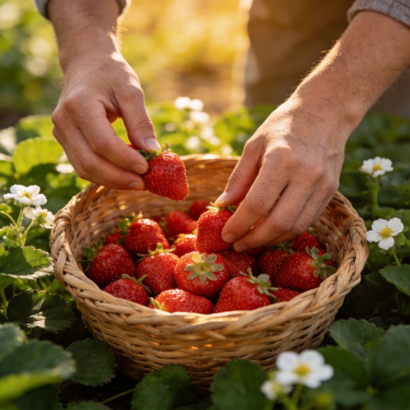采摘新鲜草莓图片