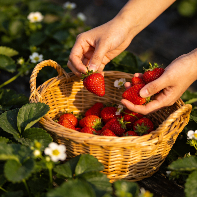 采摘新鲜草莓图片