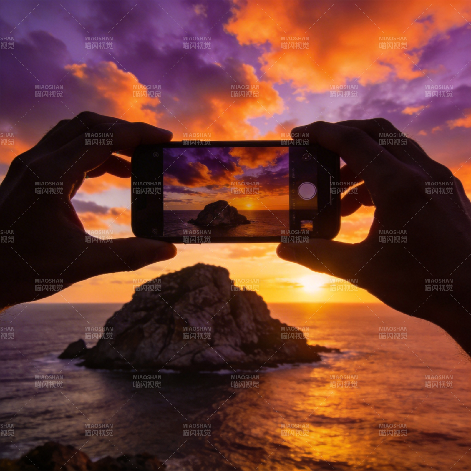 夕阳海景手机拍摄图片