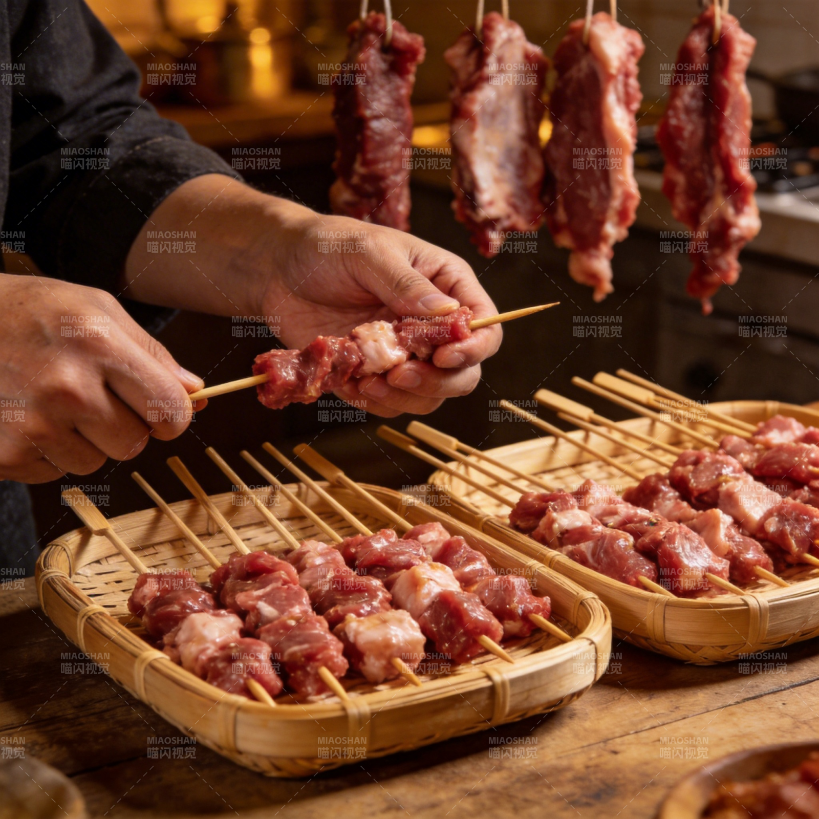 串肉准备中图片