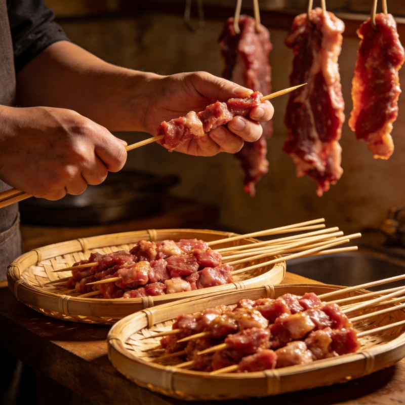 烤肉串制作中图片