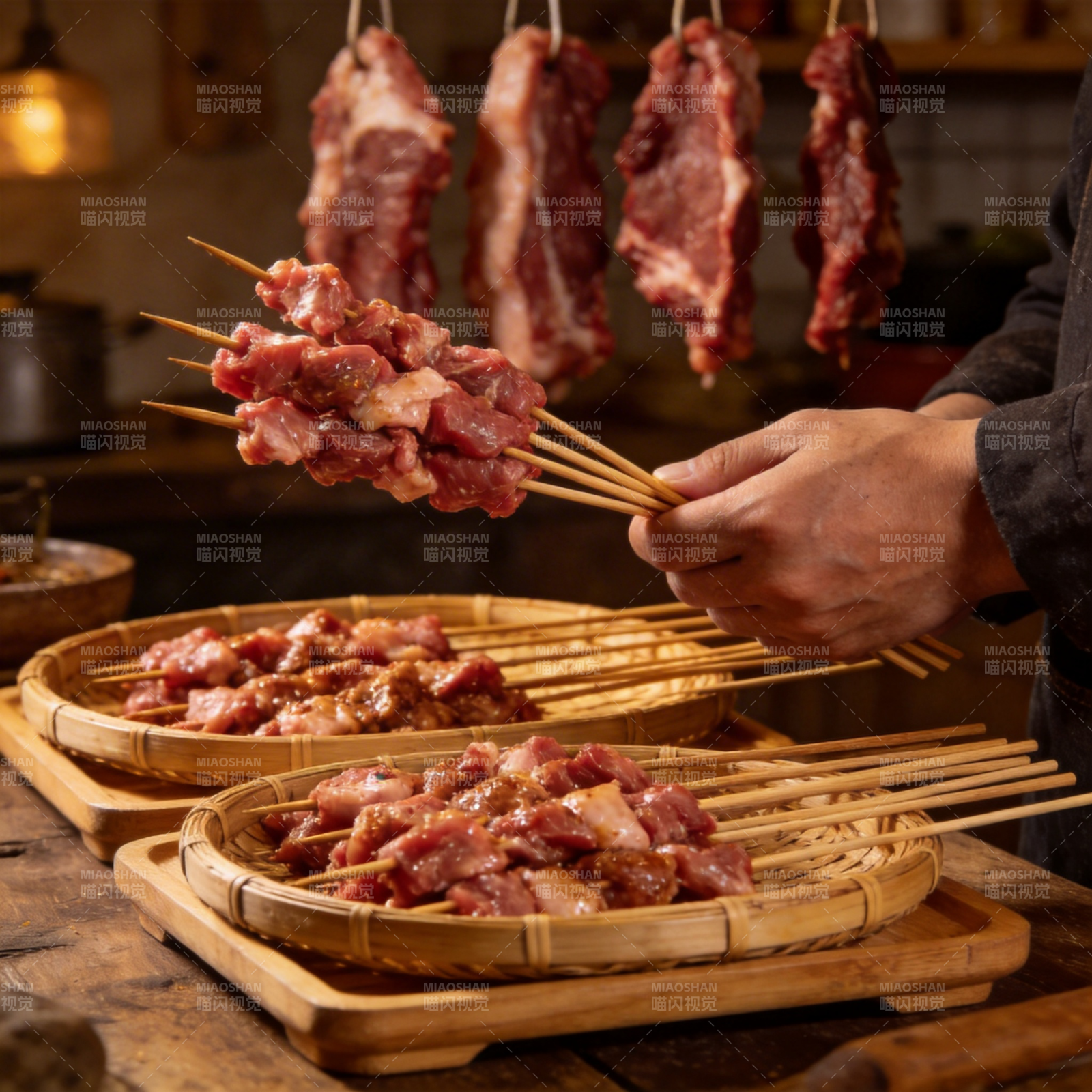 烤肉串准备中图片