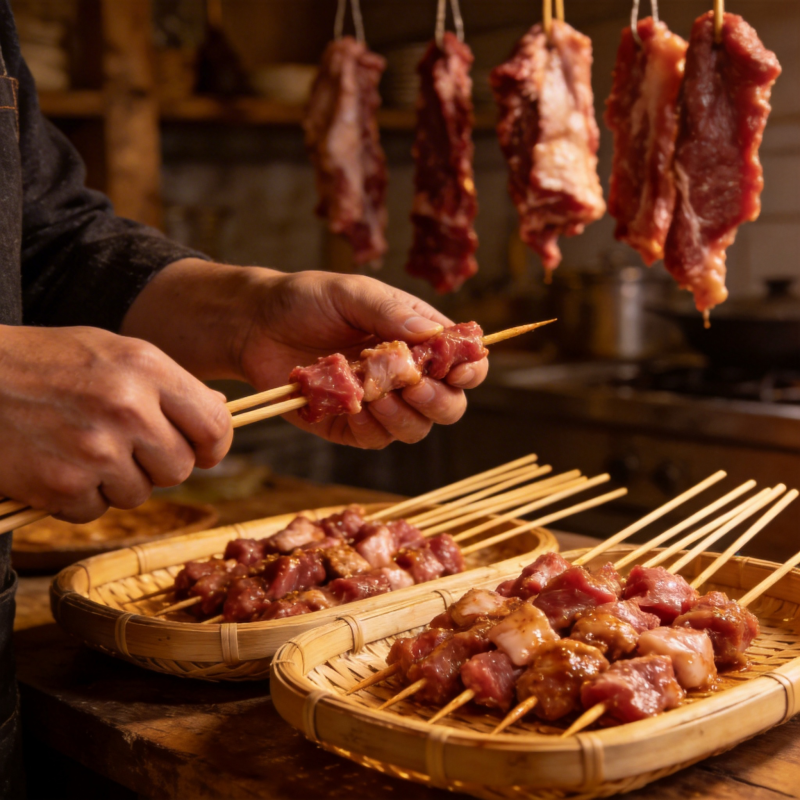 烤肉串制作中图片