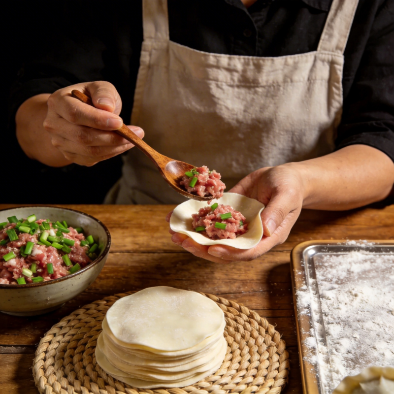 包饺子准备中图片