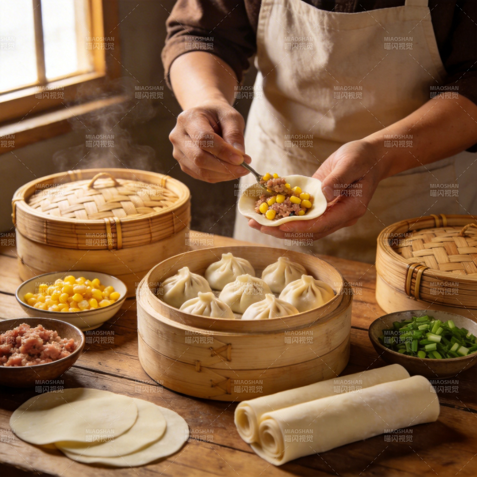 手工包制美味小笼包图片