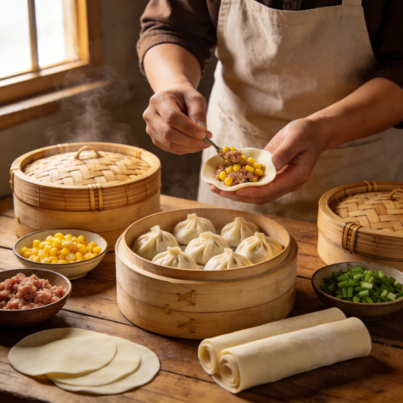 手工包制美味小笼包图片