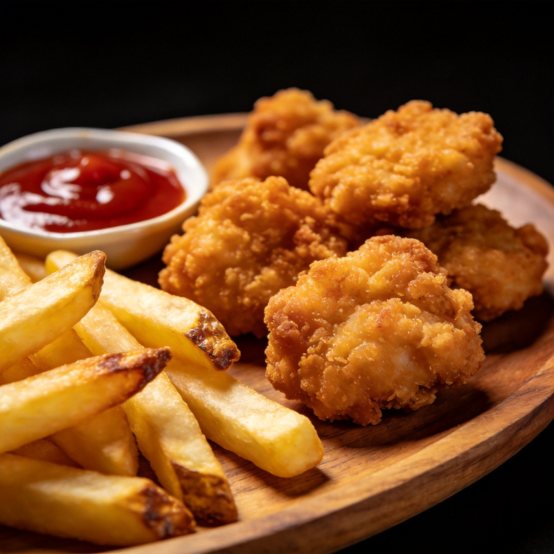 炸鸡块配薯条图片