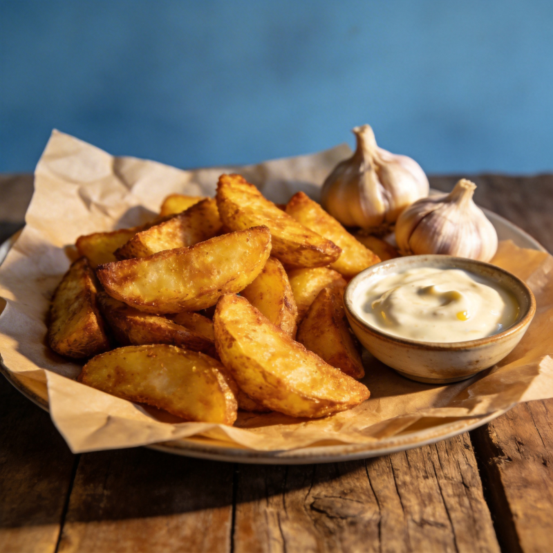 金黄薯角配蒜蓉酱图片