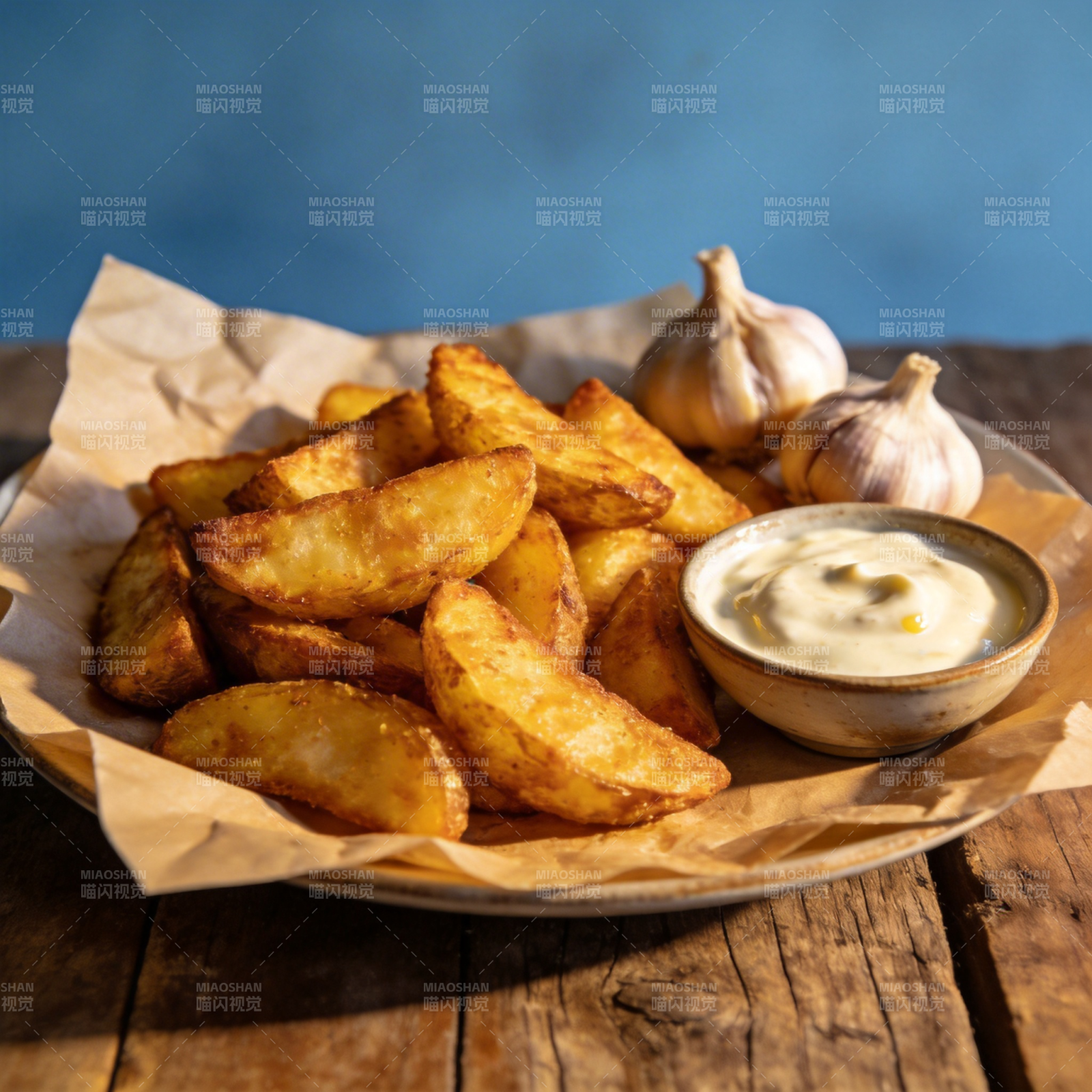 金黄薯角配蒜蓉酱图片