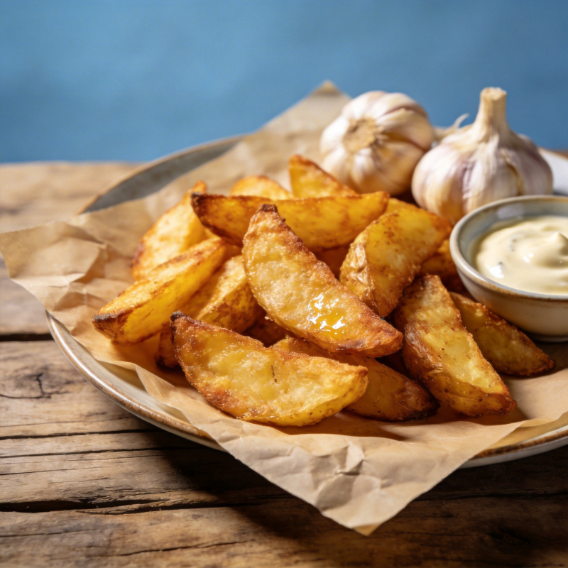 金黄薯角配蒜香酱图片