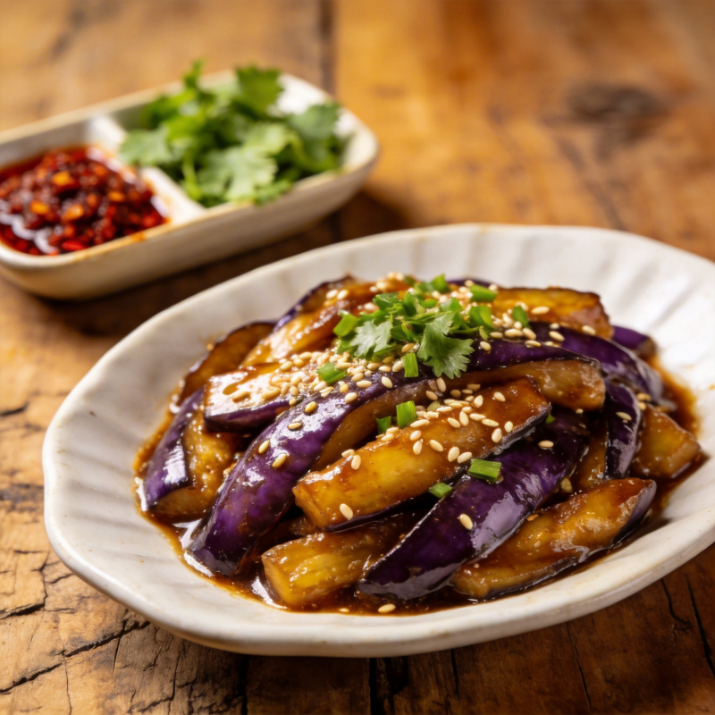 酱烧茄子配香菜图片