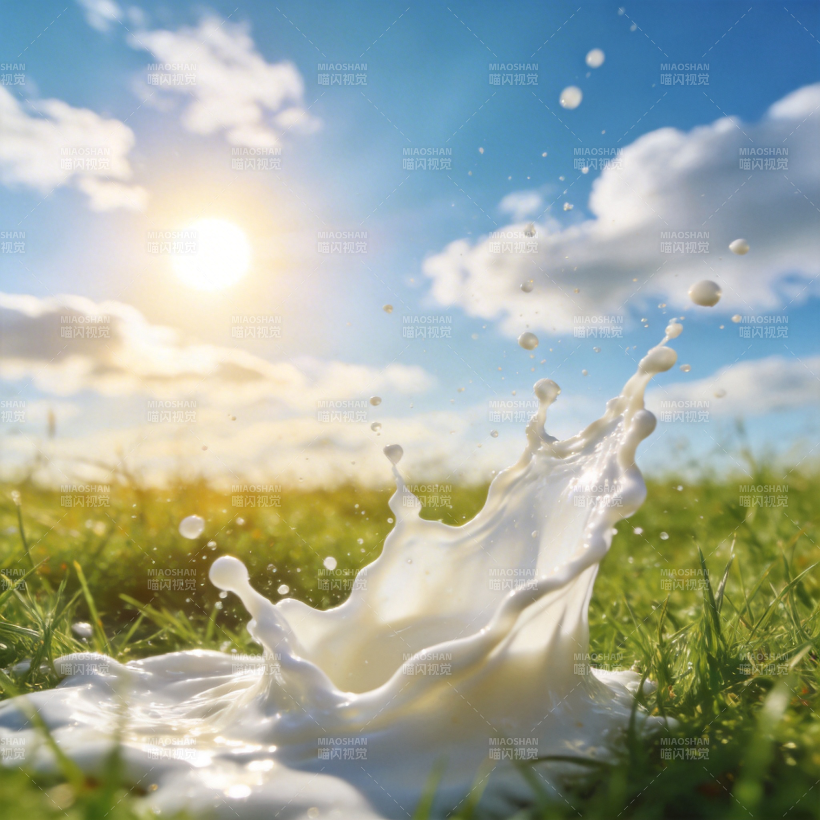 阳光下的牛奶飞溅图片