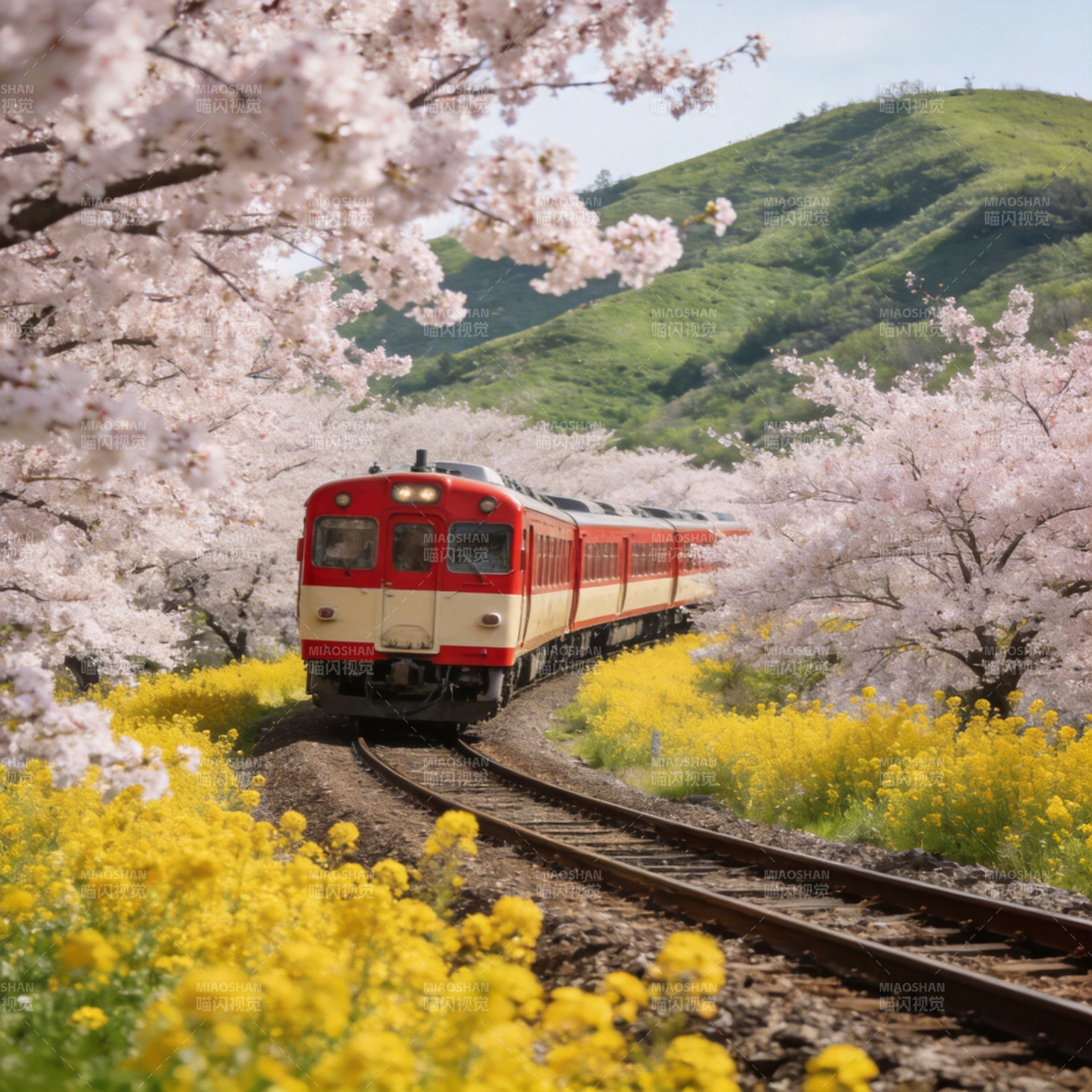 樱花列车春日行图片