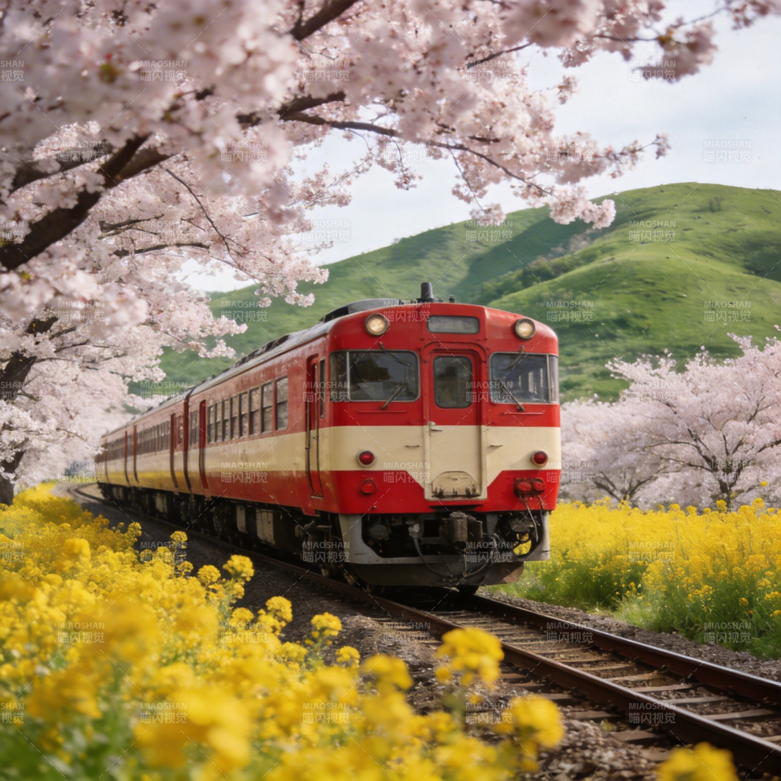樱花列车春日行图片