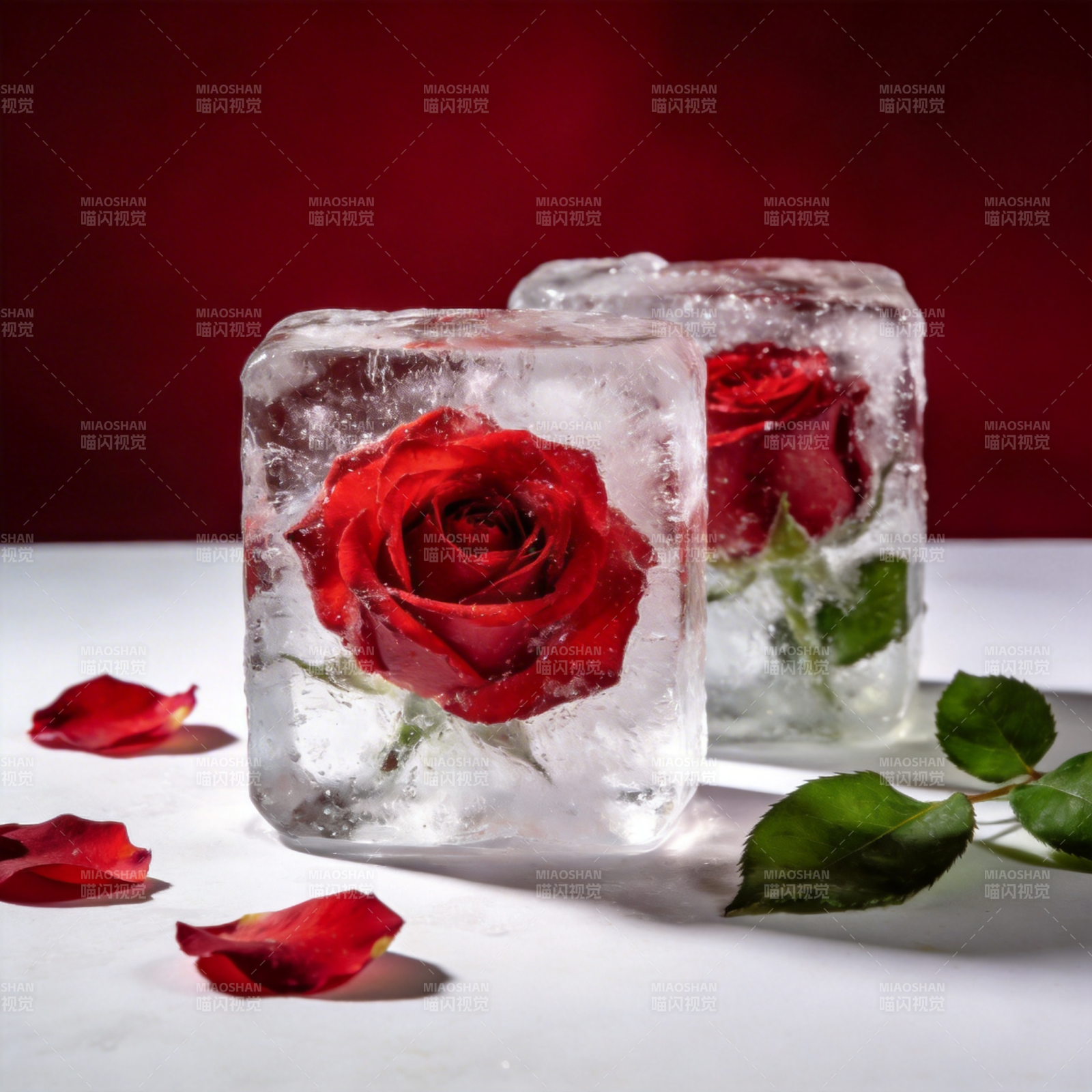 冰封红玫瑰图片