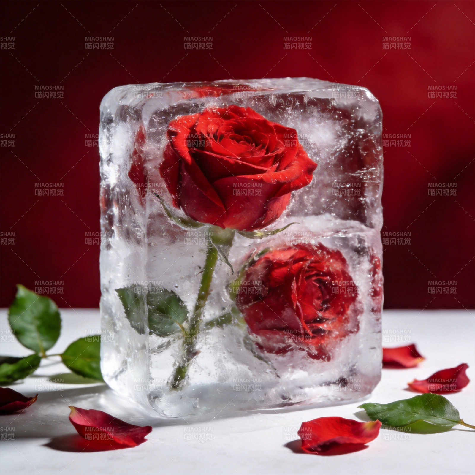 冰封红玫瑰图片