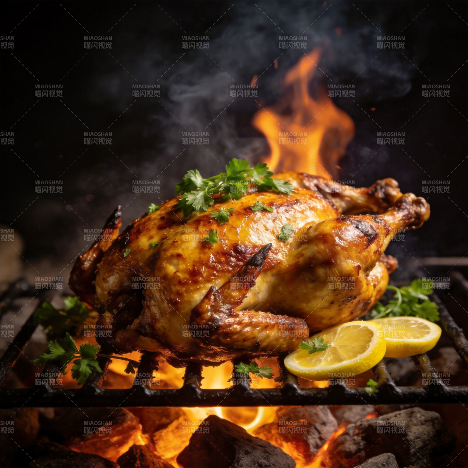 火焰烤鸡 香气四溢图片