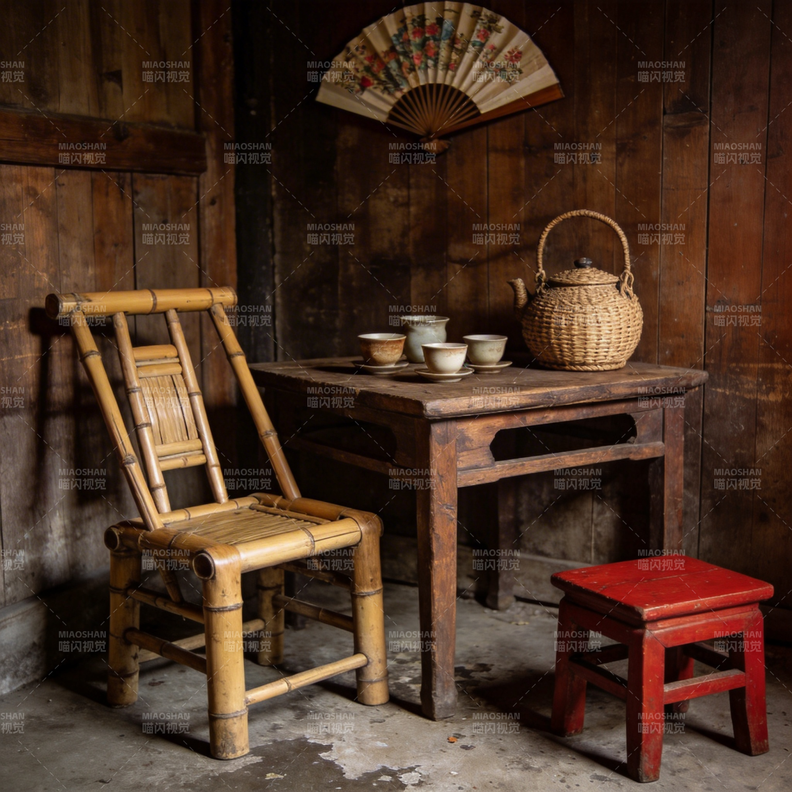 竹椅茶桌古韵悠然图片