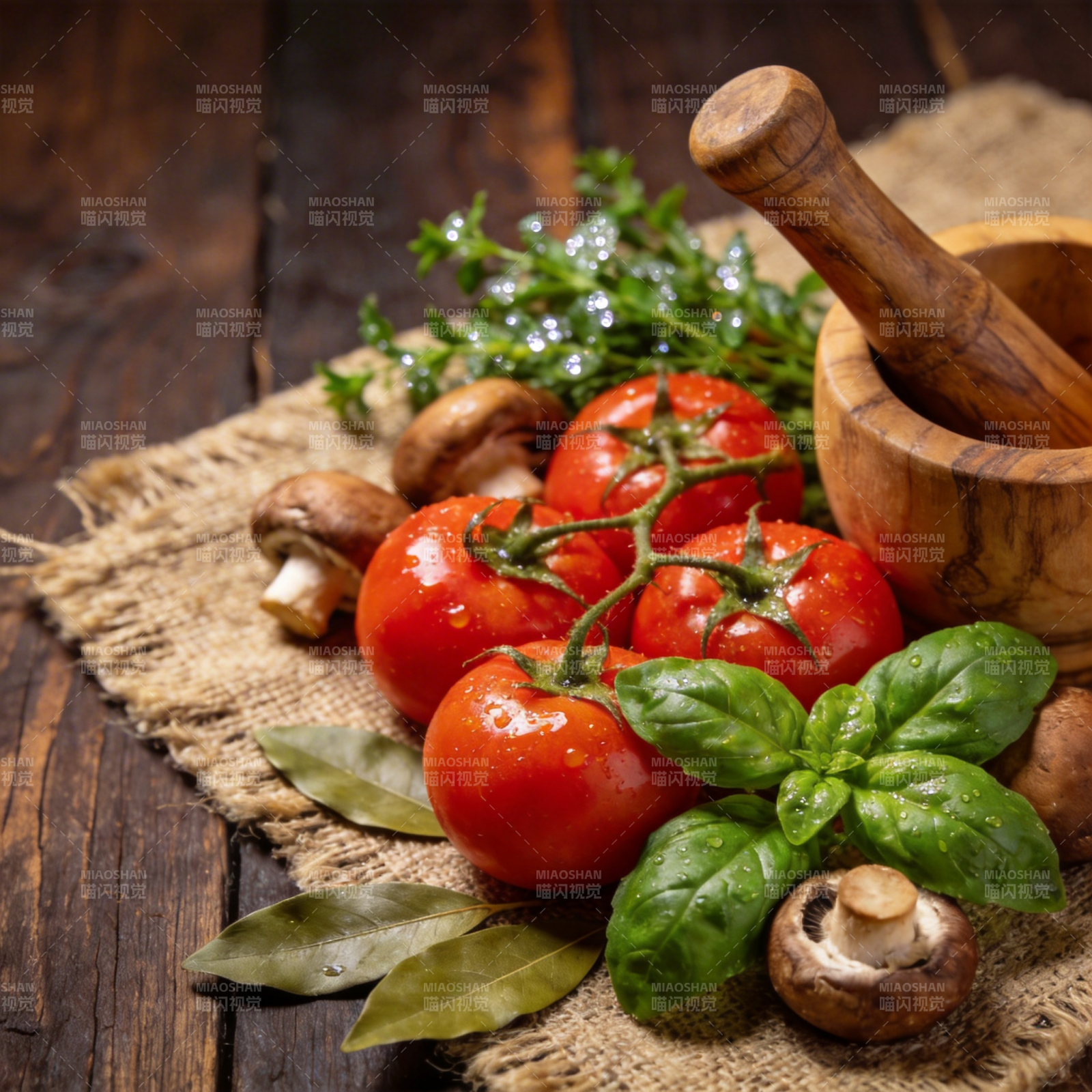 新鲜番茄与香草图片