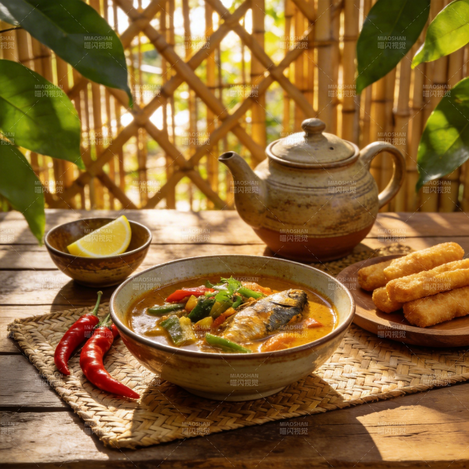 泰式鱼汤配炸春卷图片