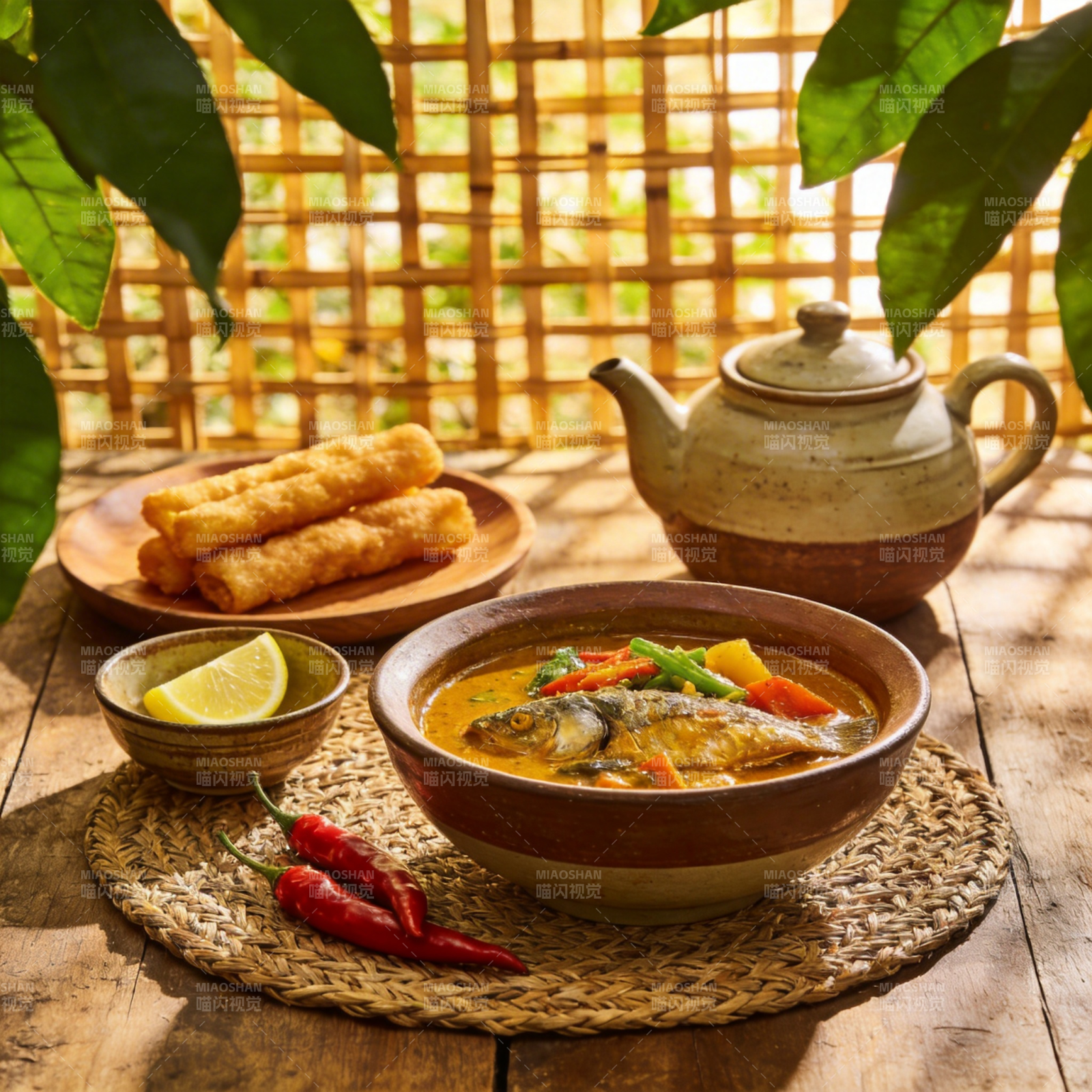 泰式鱼汤配春卷图片