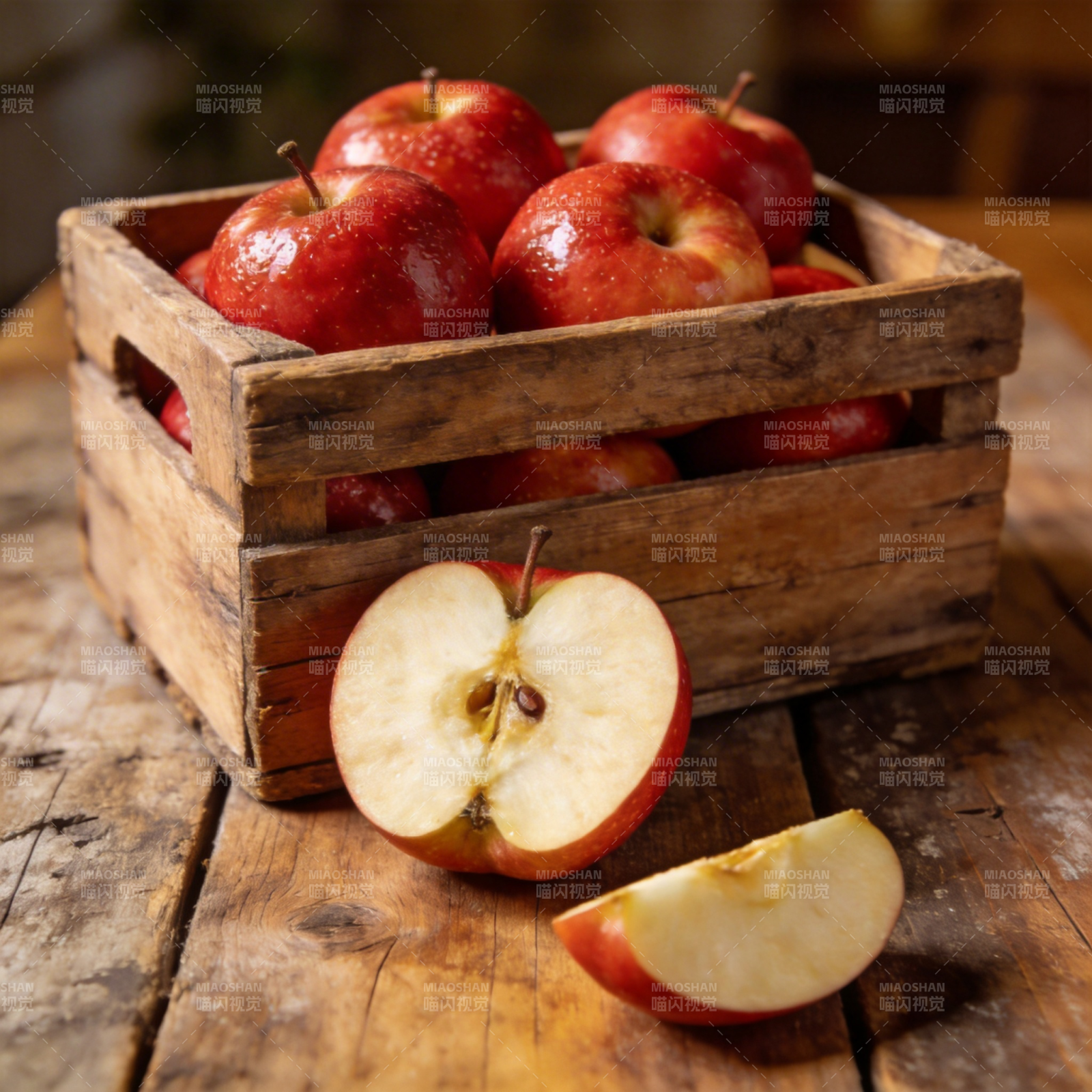 红苹果木箱装图片