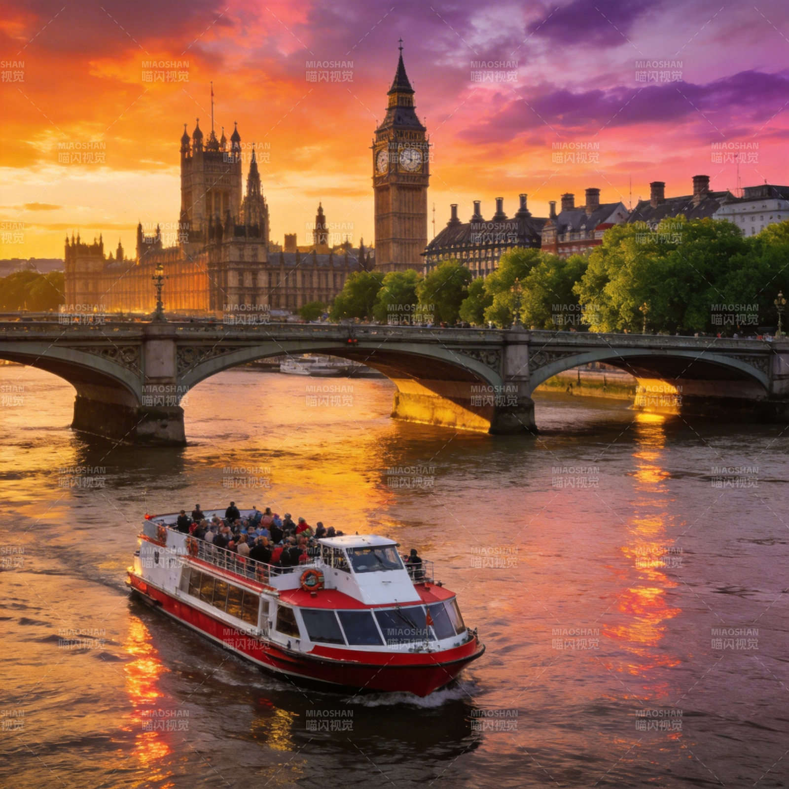 伦敦黄昏游船图片