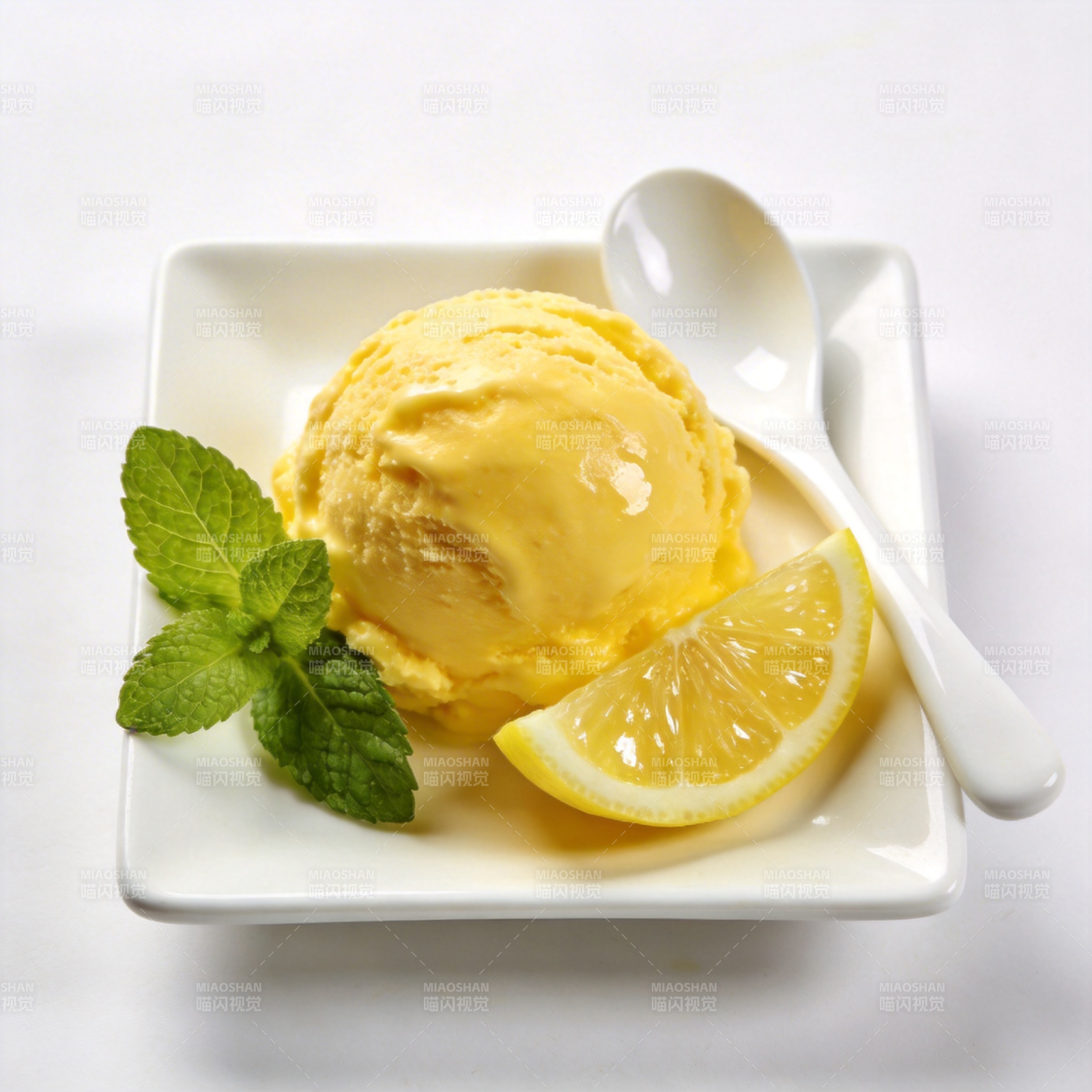 柠檬冰淇淋配薄荷图片