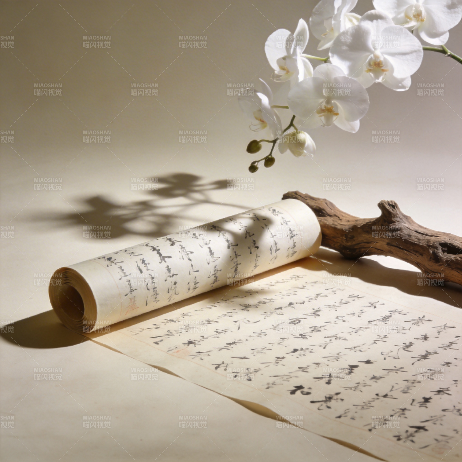 墨香花影静谧时光图片