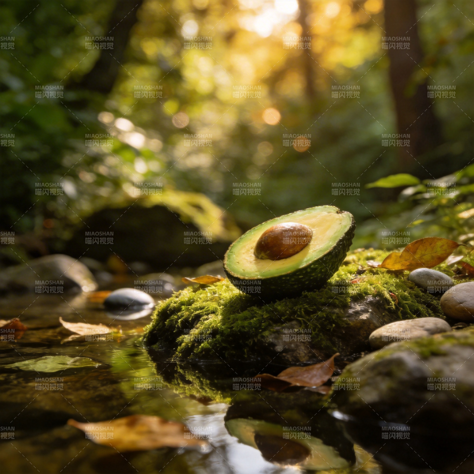 森林溪边的牛油果图片