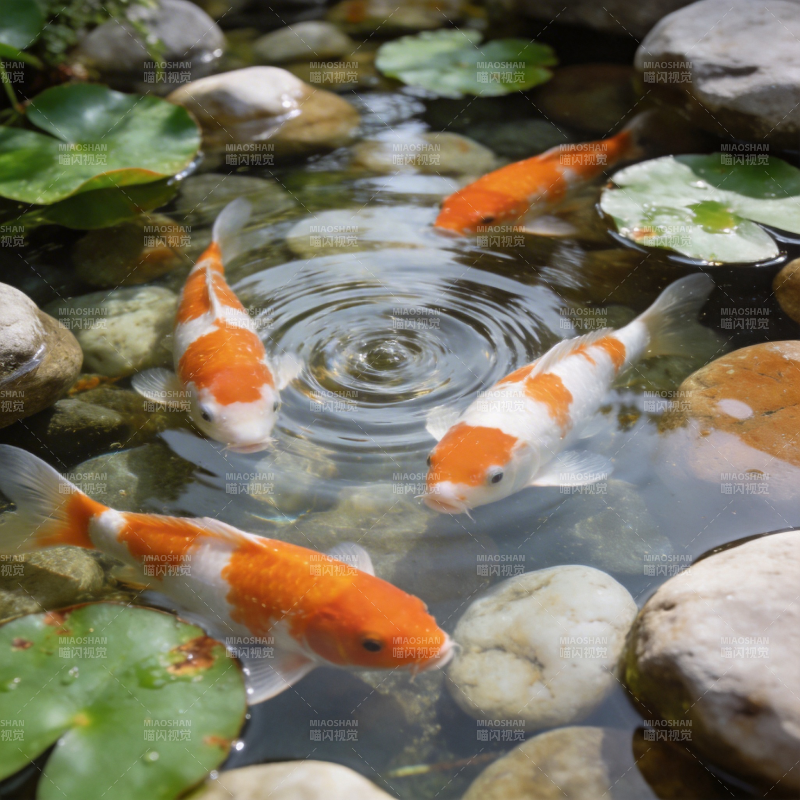 锦鲤戏水 荷叶相伴图片