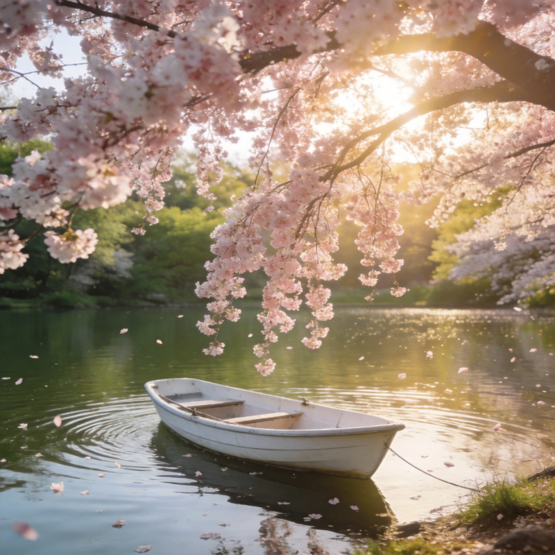 樱花映舟 春意盎然图片