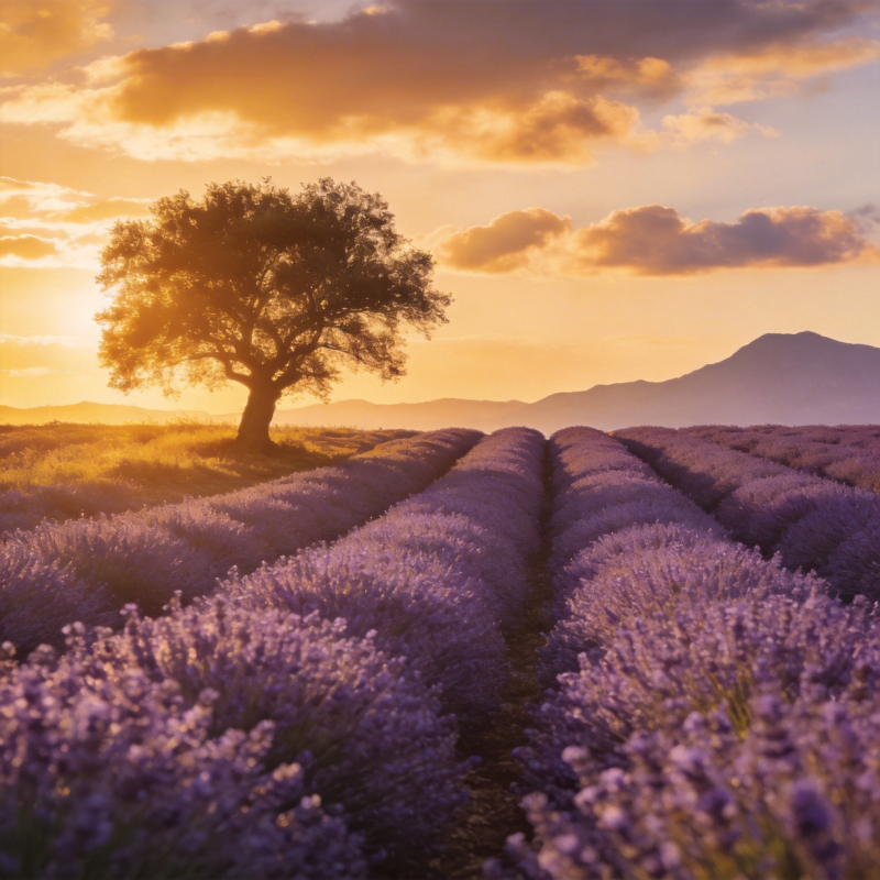 薰衣草田夕阳图图片