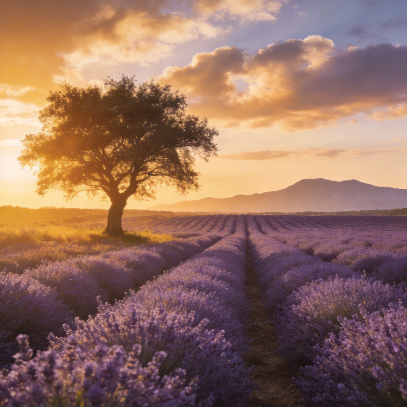 薰衣草田日落图片