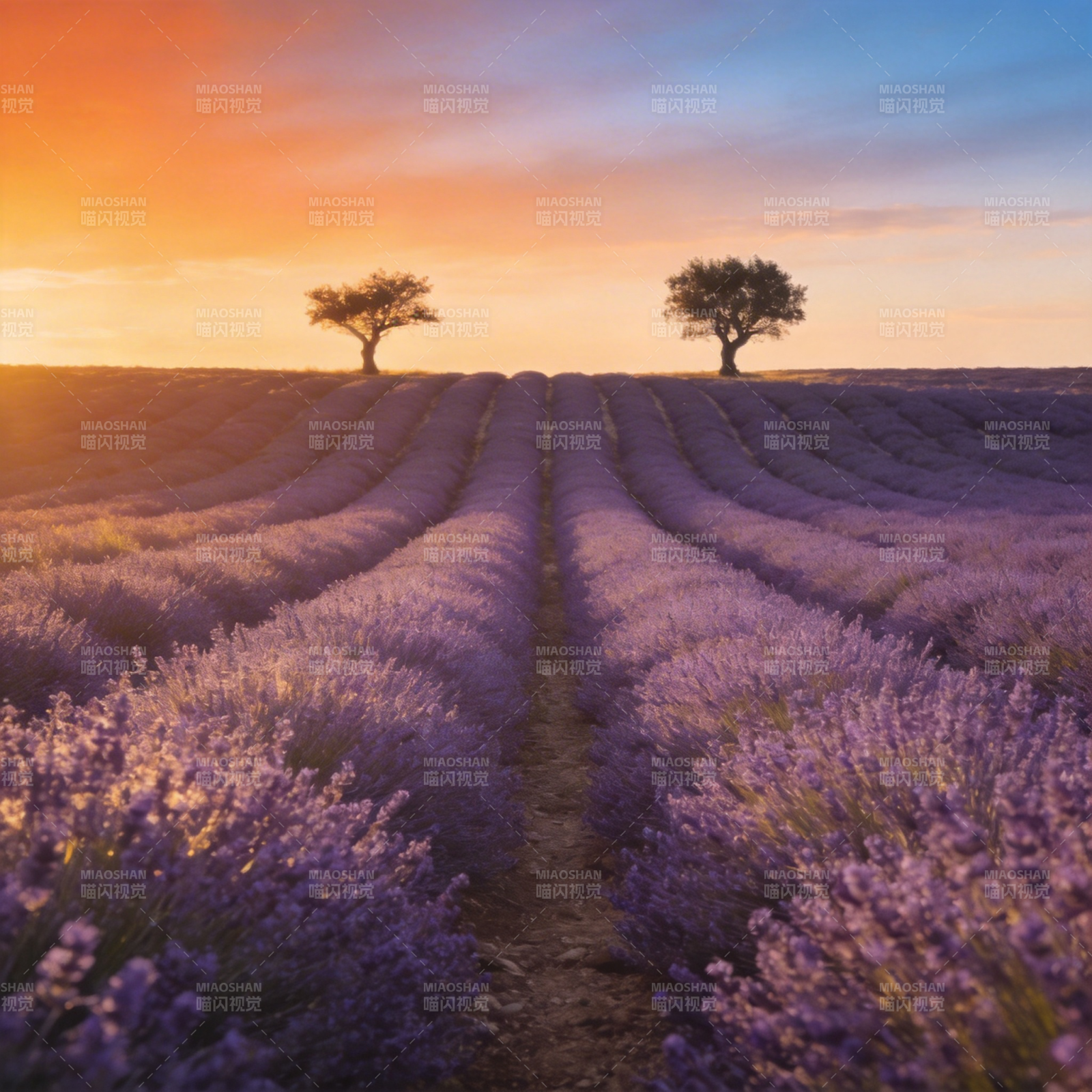 薰衣草田日落图片
