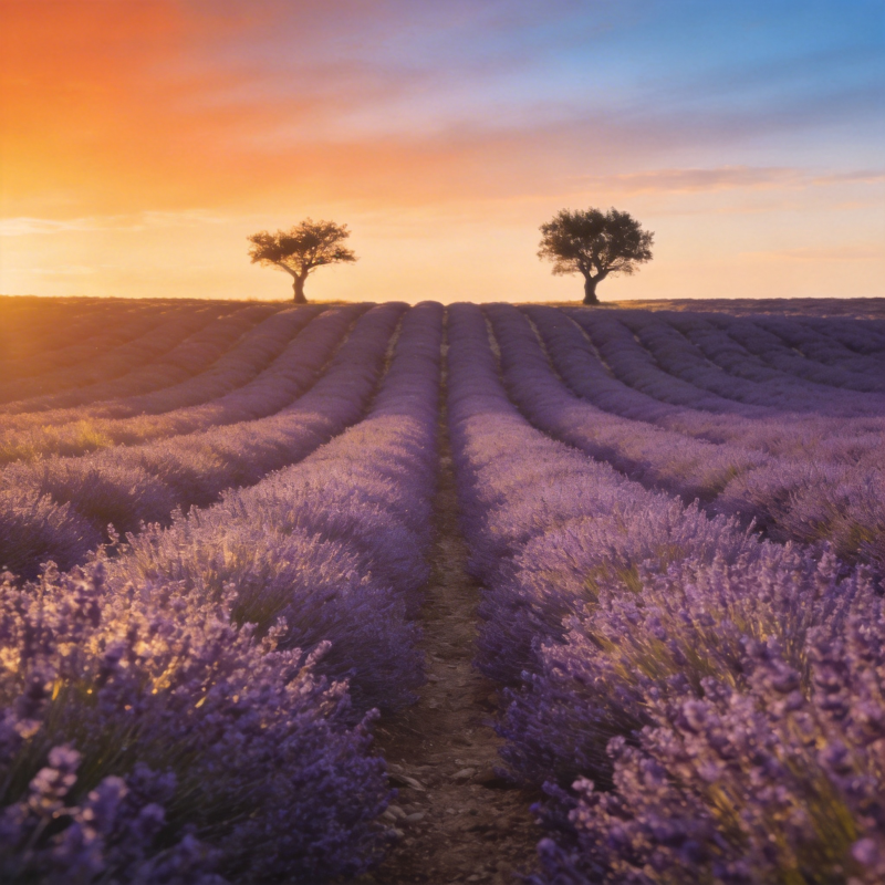 薰衣草田日落图片