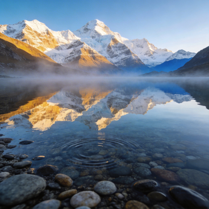 雪山倒影湖中图片